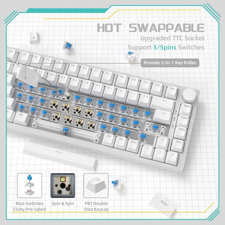 Ajazz AK820 Hot Swappable Wired Mechanical Keyboard With Light, Green Switch Ice Blue Light White, Red Switch White Light Black, AS Red Switch White Light Gray White, HP Switch White Light White Gray, Sea Salt Switch RGB Purple White Blue...