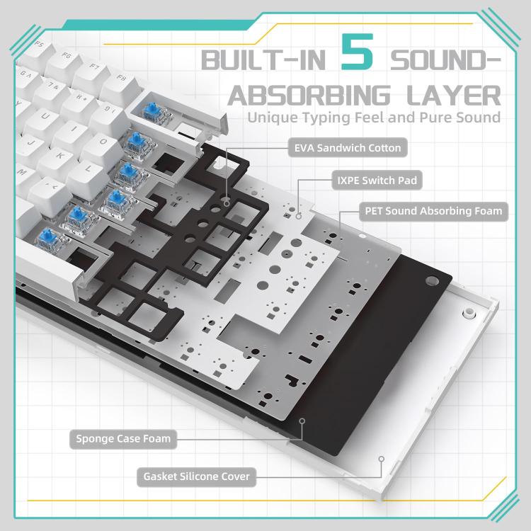Ajazz AK820 Hot Swappable Wired Mechanical Keyboard With Light, Green Switch Ice Blue Light White, Red Switch White Light Black, AS Red Switch White Light Gray White, HP Switch White Light White Gray, Sea Salt Switch RGB Purple White Blue...