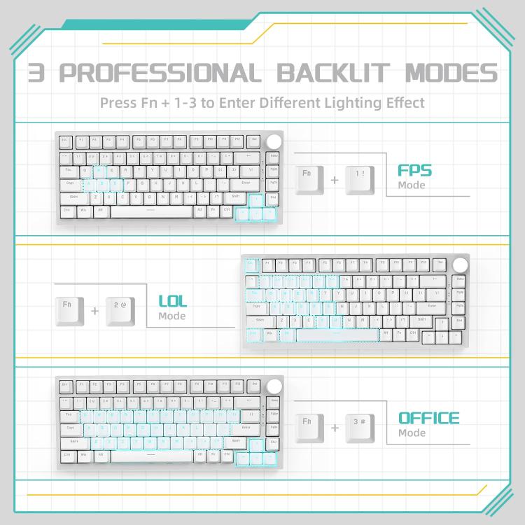 Ajazz AK820 Hot Swappable Wired Mechanical Keyboard With Light, Green Switch Ice Blue Light White, Red Switch White Light Black, AS Red Switch White Light Gray White, HP Switch White Light White Gray, Sea Salt Switch RGB Purple White Blue...