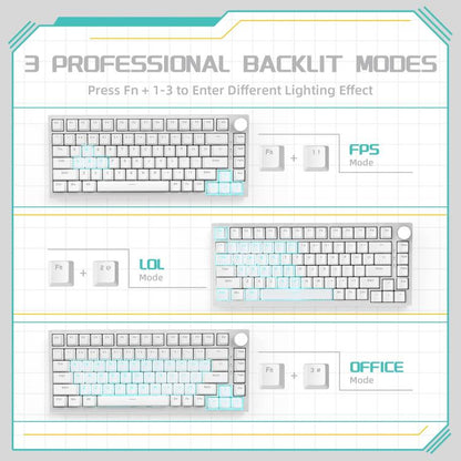 Ajazz AK820 Hot Swappable Wired Mechanical Keyboard With Light, Green Switch Ice Blue Light White, Red Switch White Light Black, AS Red Switch White Light Gray White, HP Switch White Light White Gray, Sea Salt Switch RGB Purple White Blue...