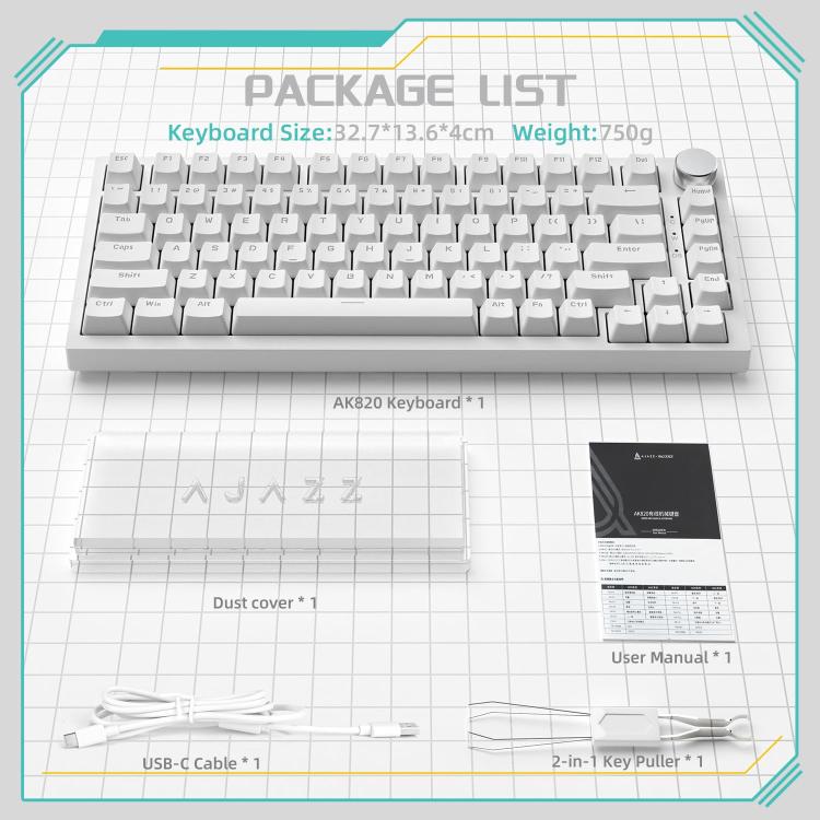 Ajazz AK820 Hot Swappable Wired Mechanical Keyboard With Light, Green Switch Ice Blue Light White, Red Switch White Light Black, AS Red Switch White Light Gray White, HP Switch White Light White Gray, Sea Salt Switch RGB Purple White Blue...