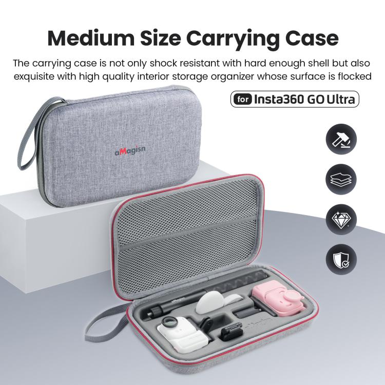 For Insta360 GO Ultra aMagisn Storage Case Protective Bag for Camera, Silicone Sleeve, Cage, Selfie Stick and Accessories, For Insta360 GO Ultra
