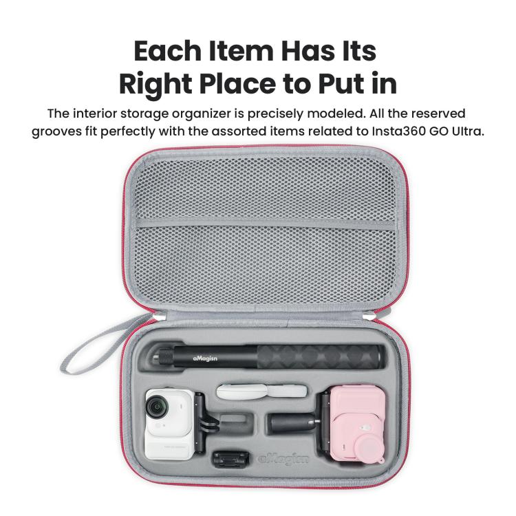 For Insta360 GO Ultra aMagisn Storage Case Protective Bag for Camera, Silicone Sleeve, Cage, Selfie Stick and Accessories, For Insta360 GO Ultra