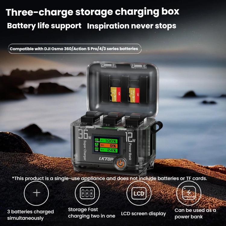 Multi-Functional Battery Charging Organizer For DJI Osmo 360 / Action 5 Pro / Action 4 / Action 3, LKTOP ACG247
