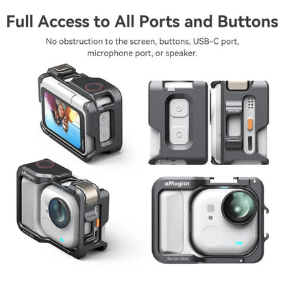 AMagisn Metal Cage For Insta360 GO Ultra Quick Release Protective Frame With Silicone Cover