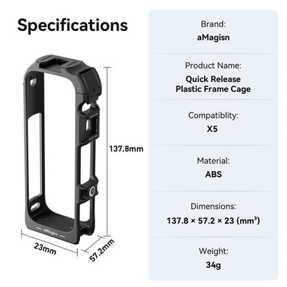 For Insta360 X5 AMagisn Quick Release Plastic Cage Expansion Frame Accessories, PF02