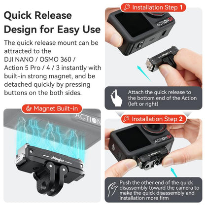 aMagisn TN11 Bidirectional Magnetic Quick Release Mount 2.0 For DJI Nano / Osmo 360 / Action 5 Pro / 4 / 3, TN11 Metal
