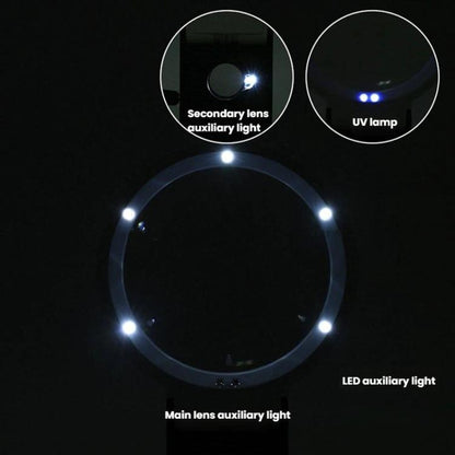 LED Folding Desktop Magnifying Glass For Reading Antique Jewelry Identification, 80mm 6X / 25X, 90mm 5X / 25X, 110mm 3.5X / 25X