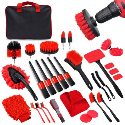 Car Cleaning Brush Set Power Drill Attachment For Vent Details Detail Brush With Sponge, 24pcs, 28pcs