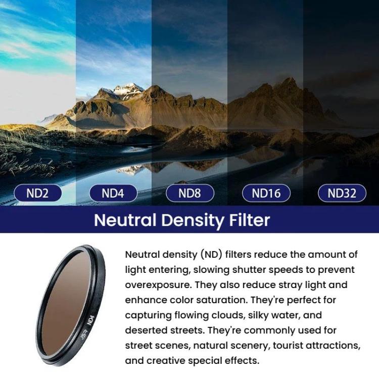 Micro SLR Camera Light Reduction Filter Medium Gray Density Lens, JSR ND2 37mm, JSR ND4 37mm, JSR ND8 37mm, JSR ND16 37mm, JSR ND32 37mm, JSR ND2 40.5mm, JSR ND4 40.5mm, JSR ND8 40.5mm, JSR ND16 40.5mm, JSR ND32 40.5mm, JSR ND2 43mm, JSR ND4 43mm...