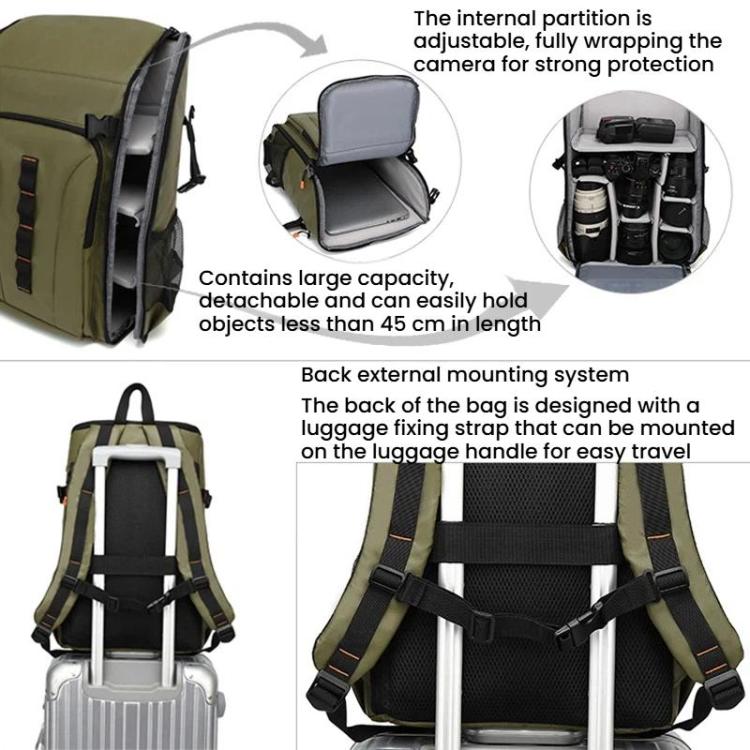 Outdoor Large Capacity Waterproof Camera Bag Detachable Portable DSLR Backpack, Olive Green