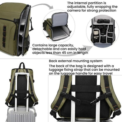 Outdoor Large Capacity Waterproof Camera Bag Detachable Portable DSLR Backpack, Olive Green