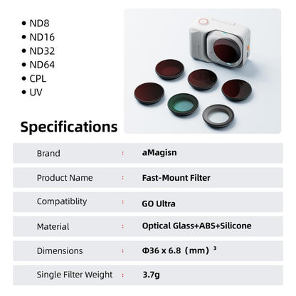 For Insta360 GO Ultra aMagisn Quick-Release Lens Filters Camera Accessories, UV, CPL, ND8+ND16+ND32+ND64, ND8+ND16+ND32+CPL