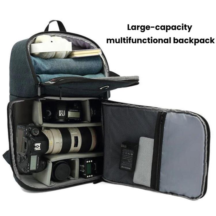 Large-Capacity Multi-Functional DSLR Camera Bag Waterproof Photography Backpack, Blue