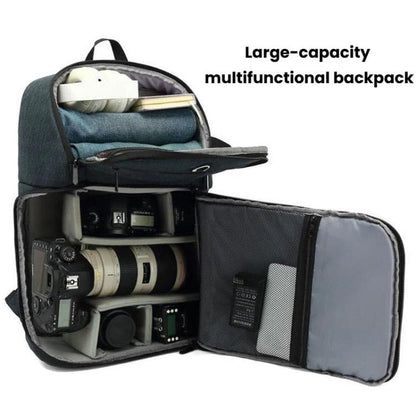 Large-Capacity Multi-Functional DSLR Camera Bag Waterproof Photography Backpack, Blue
