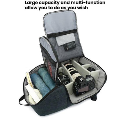 Large-Capacity Multi-Functional DSLR Camera Bag Waterproof Photography Backpack, Blue