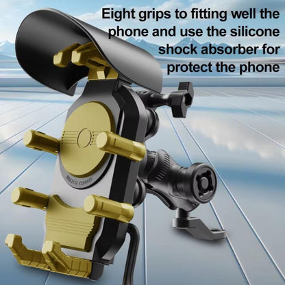 Motorcycle Phone Holder with Sun Visor & Anti-Theft Lock 360-degree Rotation, Camera Compatible, Handlebar Mount, Mirror Stem Mount