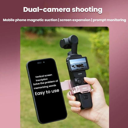 For DJI Osmo Pocket 3 BRDRC Magnetic Expandable Phone Holder Cold Shoe Mount, Pink