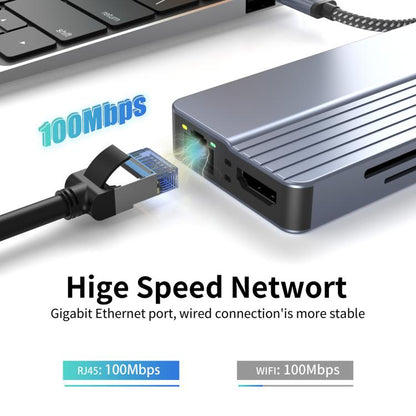 10-In-1 USB-C/Type-C Hub With 100W Power Delivery, HDMI 4K 30Hz, USB 3.0/2.0 Ports, SD/TF Card Reader, 100Mbps Ethernet & Audio Jack, 10 In 1
