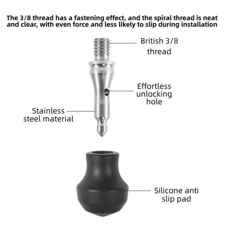 3/8 inch Tripod Monopod Dual Purpose Foot Pad Spike Rubber Anti-slip Stainless Steel Spike, FT-14