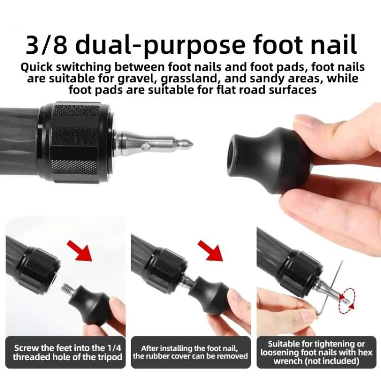 3/8 inch Tripod Monopod Dual Purpose Foot Pad Spike Rubber Anti-slip Stainless Steel Spike, FT-14
