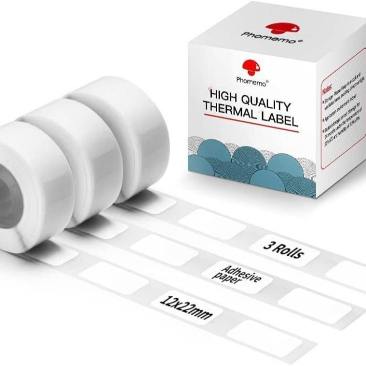 Thermal Self-Adhesive Labels For D30 Printer, Phomemo 6mmx22mm-520pcs White, Phomemo 12mmx22mm-260pcs White, Phomemo 12mmx30mm-210pcs White, Phomemo 12mmx40mm-160pcs White, Phomemo 12mmx50mm-130pcs White, Phomemo 14mmx30mm-230pcs White
