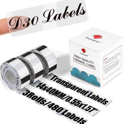 Thermal Self-Adhesive Labels For D30 Printer, Phomemo 6mmx22mm-520pcs White, Phomemo 12mmx22mm-260pcs White, Phomemo 12mmx30mm-210pcs White, Phomemo 12mmx40mm-160pcs White, Phomemo 12mmx50mm-130pcs White, Phomemo 14mmx30mm-230pcs White
