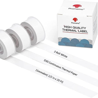 Thermal Self-Adhesive Labels For D30 Printer, Phomemo 6mmx22mm-520pcs White, Phomemo 12mmx22mm-260pcs White, Phomemo 12mmx30mm-210pcs White, Phomemo 12mmx40mm-160pcs White, Phomemo 12mmx50mm-130pcs White, Phomemo 14mmx30mm-230pcs White