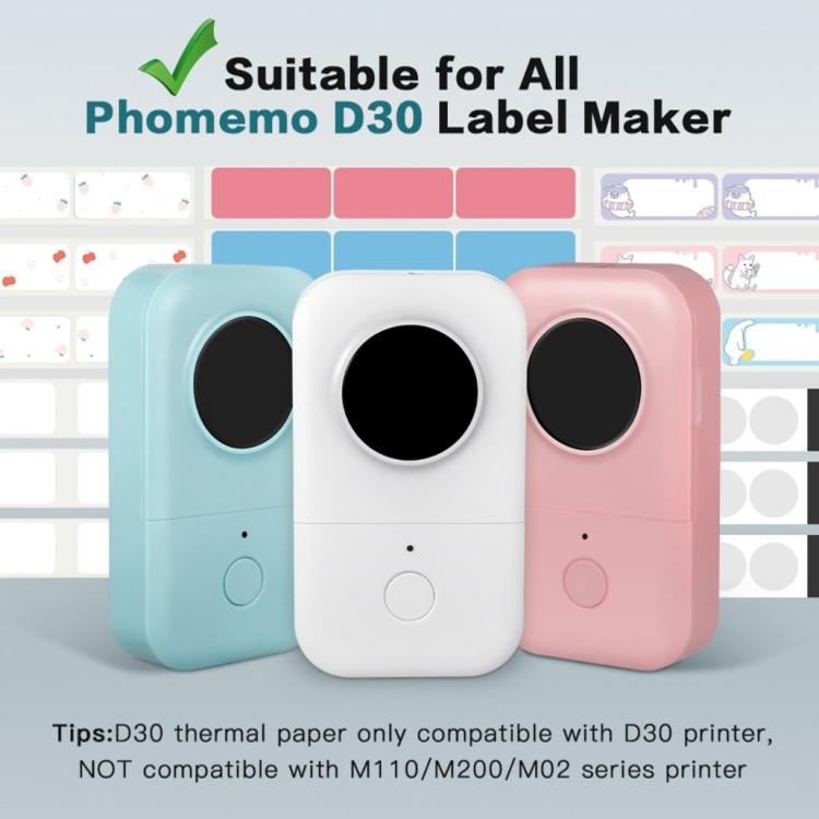 Thermal Self-Adhesive Labels For D30 Printer, Phomemo 6mmx22mm-520pcs White, Phomemo 12mmx22mm-260pcs White, Phomemo 12mmx30mm-210pcs White, Phomemo 12mmx40mm-160pcs White, Phomemo 12mmx50mm-130pcs White, Phomemo 14mmx30mm-230pcs White