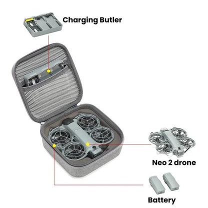 For DJI Neo 2 Drone Mini Hard Case Compact Portable Pouch with Metal Clip, Mini Gray