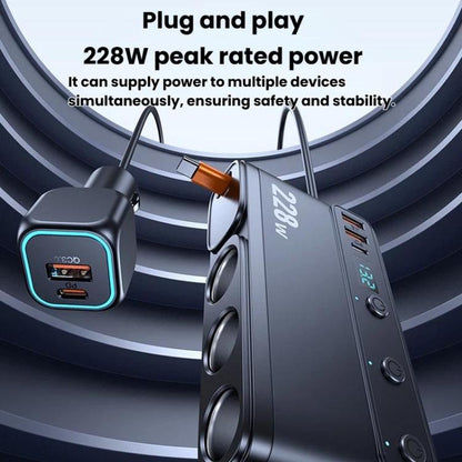 228W Car Cigarette Lighter Retractable Cable 3 In 1 Fast-Charging Car Charger With Independent Switches, C35L