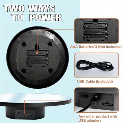 Multi-Purpose Mirror Electric Rotating Disc Battery / USB Powered Photography Live Display Stand, 32cm, 40cm