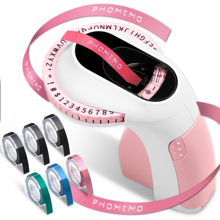 Phomemo E975 Portable Mechanical Embossing Label Maker 9mm Printing Width, With 3 Tapes Pink, With 3 Tapes Green, With 3 Tapes Blue, With 3 Tapes Black, With 6 Tapes Pink, With 6 Tapes Green, With 6 Tapes Blue, With 6 Tapes Black