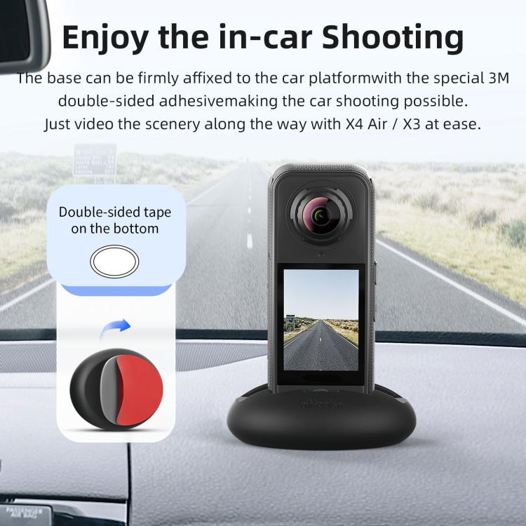 For Insta360 X4 Air/X3 aMagisn Silicone Mount Holder Base Car Dashboard & Desk Stand, Without Double-sided Tape, With Double-sided Tape
