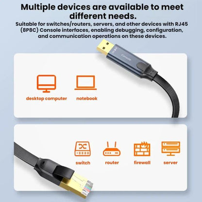 JINGHUA Laptop USB to Console Debugging Cable RJ45 Data Cable, 1.8米, 3米