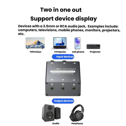 3.5mm Audio Switcher Selector Dual 3.5mm AUX Inputs To Single Output With Independent Volume Control, 3.5mm AUX Inputs To 1 Output