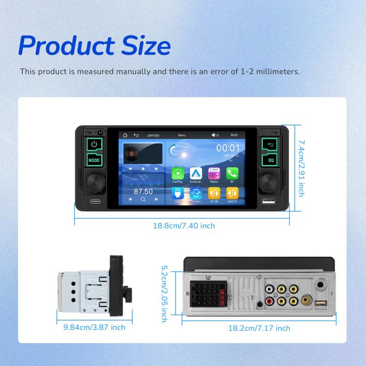 5.1 inch Horizontal Screen Single-seat Universal MP5 Player With Wireless Carplay Function Integrated Machine, Standard, Standard+12 Light Camera