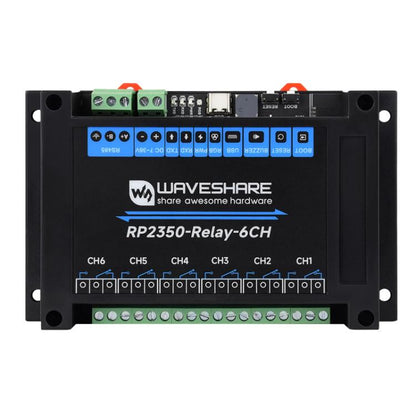 WAVESHARE RP2350 Industrial Control Board 6-Channel Relay Module, Based On RP2350 Microcontroller, Supports Wxternal Interfaces RS485 And Pico, Without Wi-Fi Module