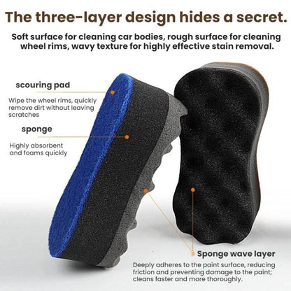 Three-layer High-density Sponge Wave Car Wash Cleaning Products, Random Color Delivery, Waist-shaped, Figure-eight Shaped
