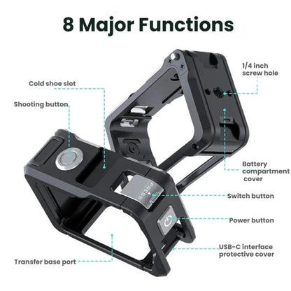 For DJI Osmo Action 6 Joyshot Dual-Open Metal Cage Aluminum Protective Frame with 1/4-inch Screw Holes & Cold Shoe Mount, Dual-Open Cage