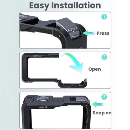 For DJI Osmo Action 6 Joyshot Dual-Open Metal Cage Aluminum Protective Frame with 1/4-inch Screw Holes & Cold Shoe Mount, Dual-Open Cage