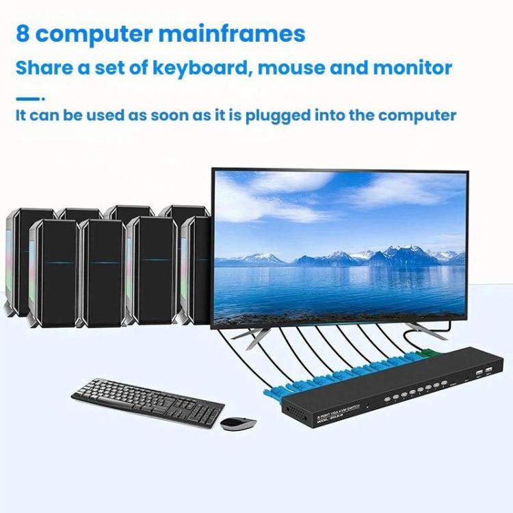 8 Input 1 Output VGA KVM Converter Multiple Computer Hosts Sharing Monitor Switcher With IR Remote Controller, FJGEAR 810UK-M