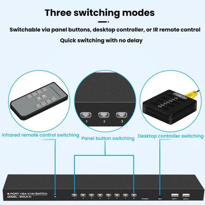 8 Input 1 Output VGA KVM Converter Multiple Computer Hosts Sharing Monitor Switcher With IR Remote Controller, FJGEAR 810UK-M