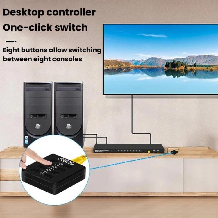 8 Input 1 Output VGA KVM Converter Multiple Computer Hosts Sharing Monitor Switcher With IR Remote Controller, FJGEAR 810UK-M