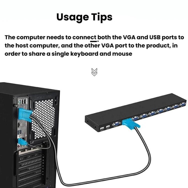 8 Input 1 Output VGA KVM Converter Multiple Computer Hosts Sharing Monitor Switcher With IR Remote Controller, FJGEAR 810UK-M