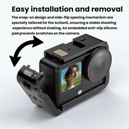 For DJI Osmo Action 6 Aluminum Alloy Cage Expandable Protective Frame with Silicone Lens Cap, Alloy Cage