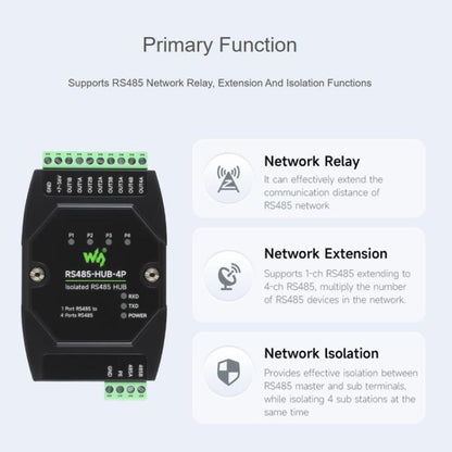 Industrial Isolated 4CH Hub Rail Wide Baud Rate Repeater, 32247