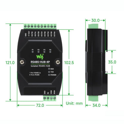 Industrial Isolated 4CH Hub Rail Wide Baud Rate Repeater, 32247