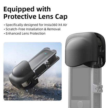 For Insta360 X4 Air aMagisn Quick-Release Metal Cage Wind Noise Reduction Expandable Frame with Lens Cap, Metal Cage
