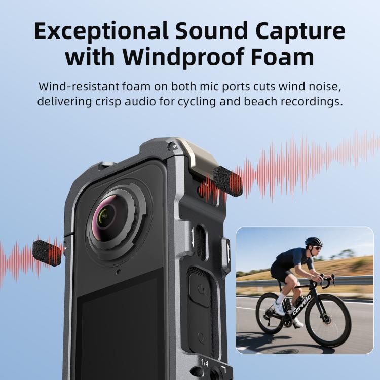 For Insta360 X4 Air aMagisn Quick-Release Metal Cage Wind Noise Reduction Expandable Frame with Lens Cap, Metal Cage